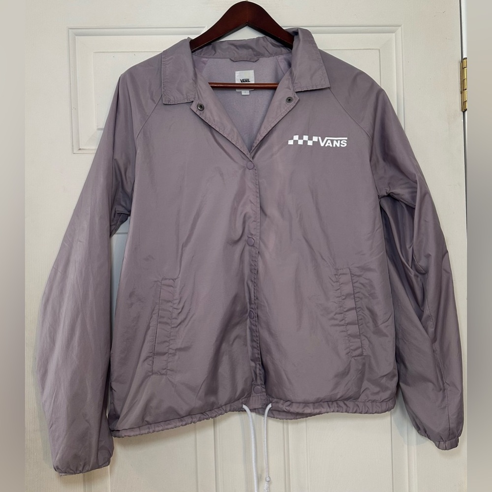 Vans Women's Logo Snap Windbreaker Purple Size‎ L Jacket With Pockets Skater.